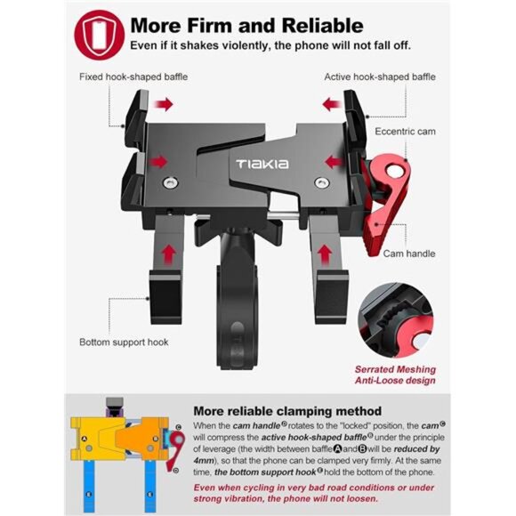 Bike Phone Mount Holder, Aluminum Motorcycle Phone Mount, Handlebar Mounted - Picture 4 of 7